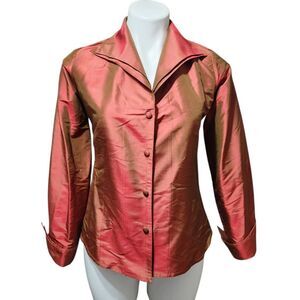 Connie Roberson metallic blouse top chameleon red orange green Size small